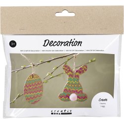 Mini DIY Kit Dekoration, &AElig;g og hare, brun, gr&oslash;n, pink, gul, 1 pk.