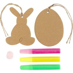 Mini DIY Kit Dekoration, &AElig;g og hare, brun, gr&oslash;n, pink, gul, 1 pk.