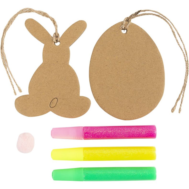 Mini DIY Kit Dekoration, &AElig;g og hare, brun, gr&oslash;n, pink, gul, 1 pk.