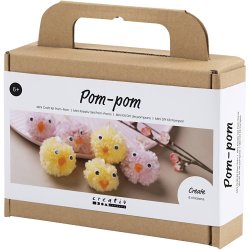 Mini DIY Kit Pompon, Kyllinger, ass. farver, 1 pk.