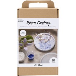 DIY Kit Resin St&oslash;bning, Rund bakke med marmorering, bl&aring;, hvid, 1 pk.