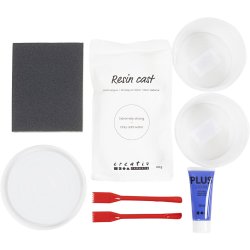 DIY Kit Resin St&oslash;bning, Rund bakke med marmorering, bl&aring;, hvid, 1 pk.