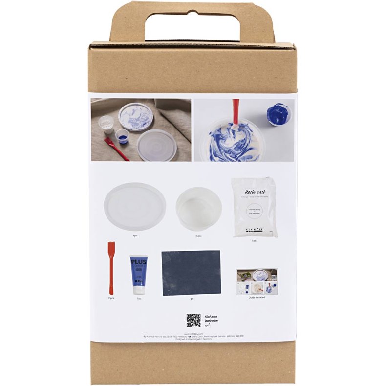 DIY Kit Resin St&oslash;bning, Rund bakke med marmorering, bl&aring;, hvid, 1 pk.