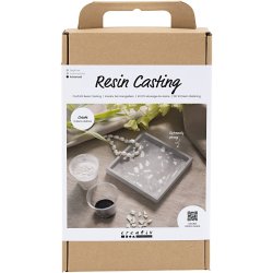 DIY Kit Resin St&oslash;bning, Firkantet bakke med terrazzo, sort, hvid, 1 pk.