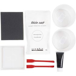 DIY Kit Resin St&oslash;bning, Firkantet bakke med terrazzo, sort, hvid, 1 pk.