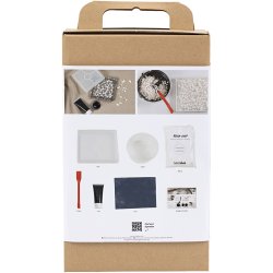 DIY Kit Resin St&oslash;bning, Firkantet bakke med terrazzo, sort, hvid, 1 pk.