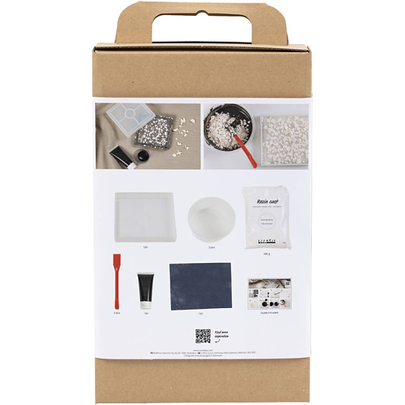 DIY Kit Resin St&oslash;bning, Firkantet bakke med terrazzo, sort, hvid, 1 pk.