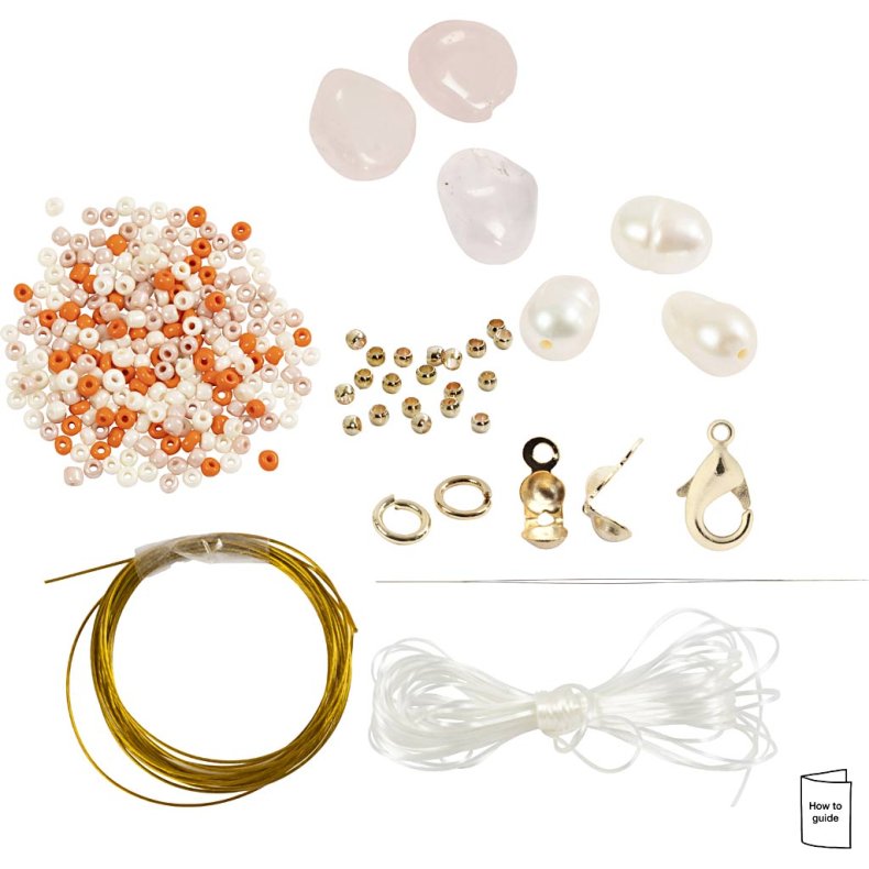 Mini DIY Kit Smykker, Rosakvartshalsk&aelig;de og -armb&aring;nd, 1 pk.