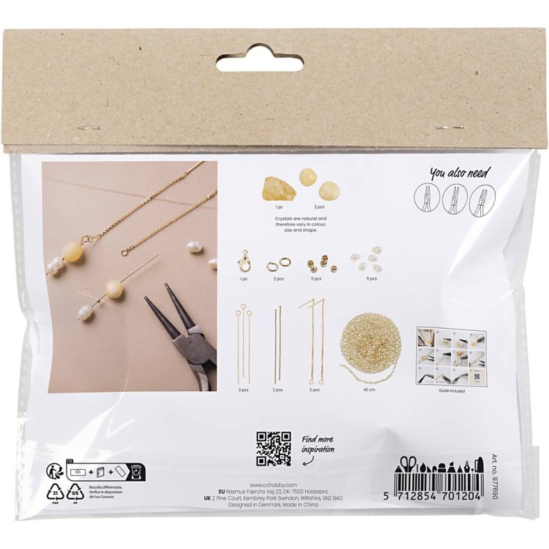 Mini DIY Kit Smykker, Halsk&aelig;de og &oslash;reringe med honning calcit, 1 pk.