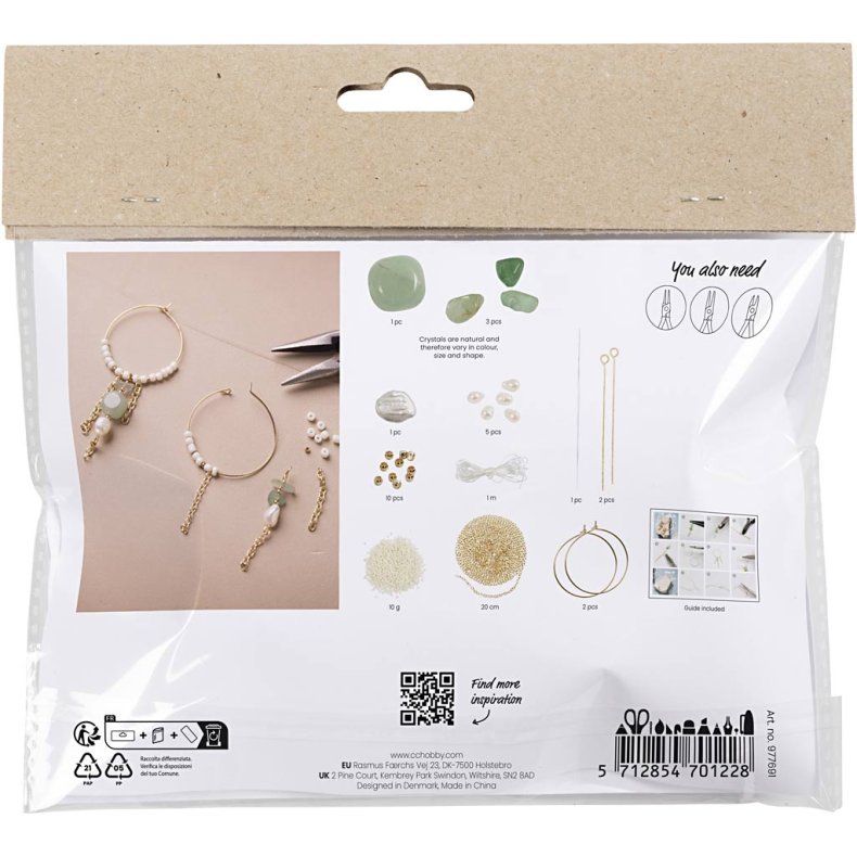 Mini DIY Kit Smykker, Aventurinmix armb&aring;nd og &oslash;reringe, 1 pk.