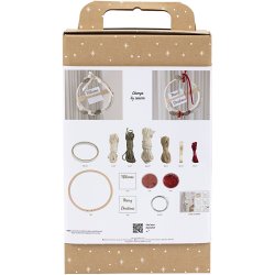 DIY Kit Macram&eacute;, Julekrans, mos gr&oslash;n, juler&oslash;d, r&aring;hvid, 1 pk.