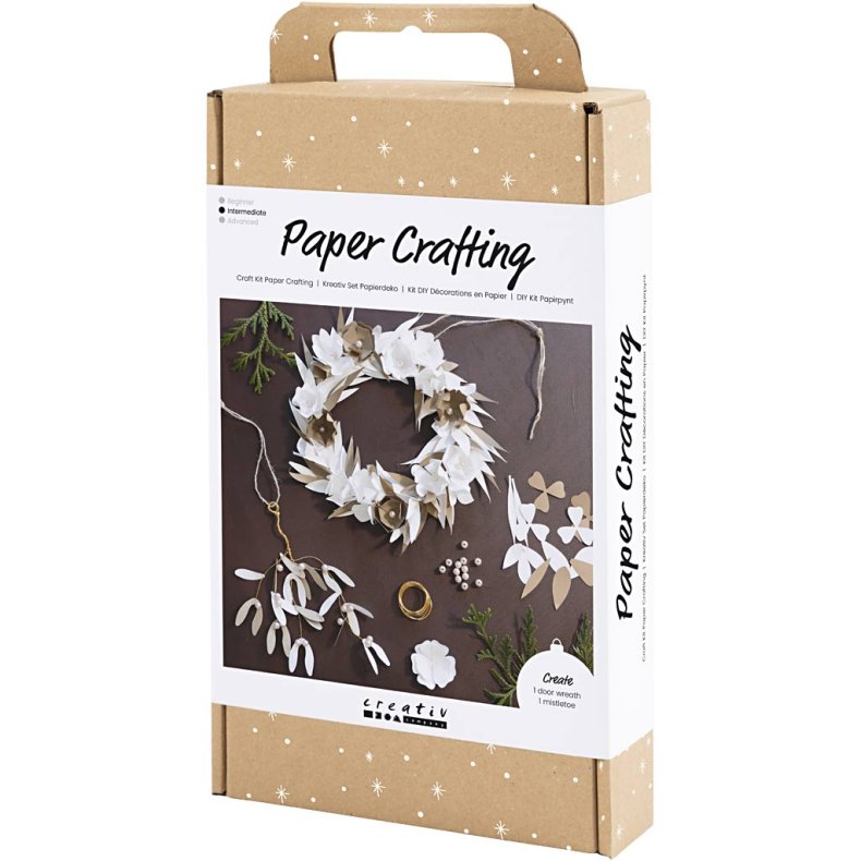 DIY Kit Papirpynt, Krans, hvid, lys natur, 1 pk.