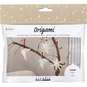 Mini DIY Kit Origami, Duer/stjerner, mørk rød, råhvid, 1 pk.