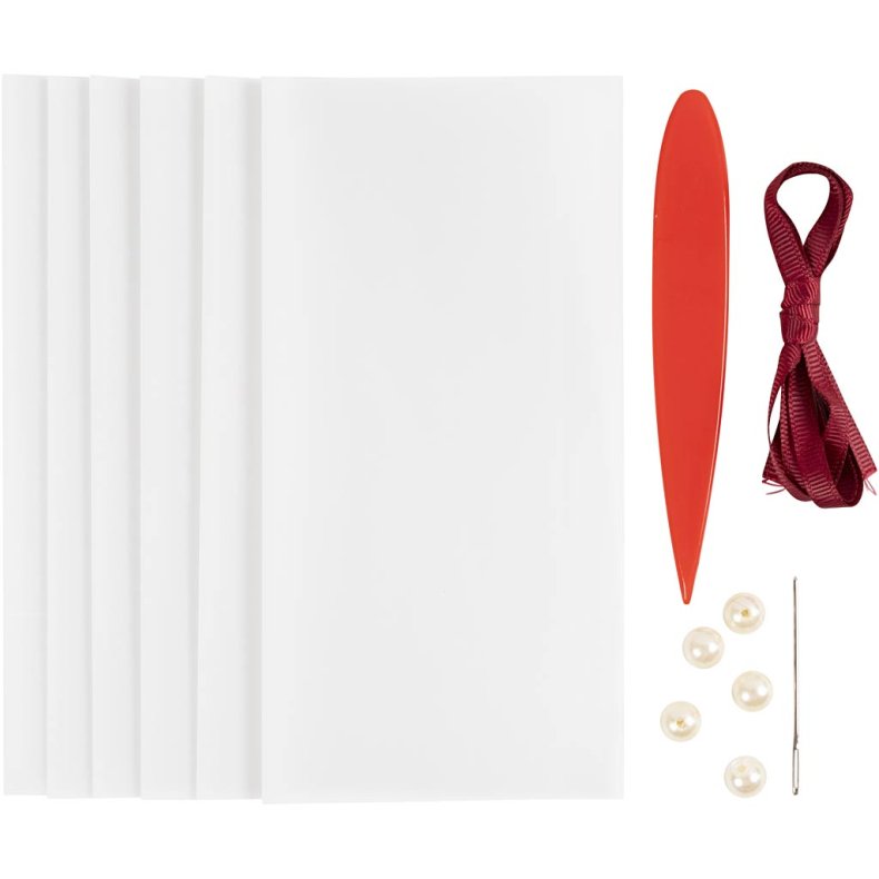 Mini DIY Kit Origami, Duer/stjerner, m&oslash;rk r&oslash;d, r&aring;hvid, 1 pk.