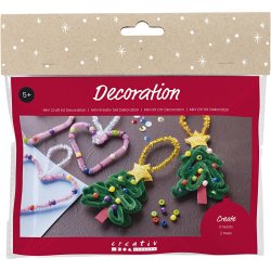 Mini DIY Kit Dekoration, Hjerter og juletr&aelig;er, 1 pk.