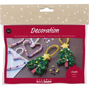 Mini DIY Kit Dekoration, Hjerter og juletræer, 1 pk.