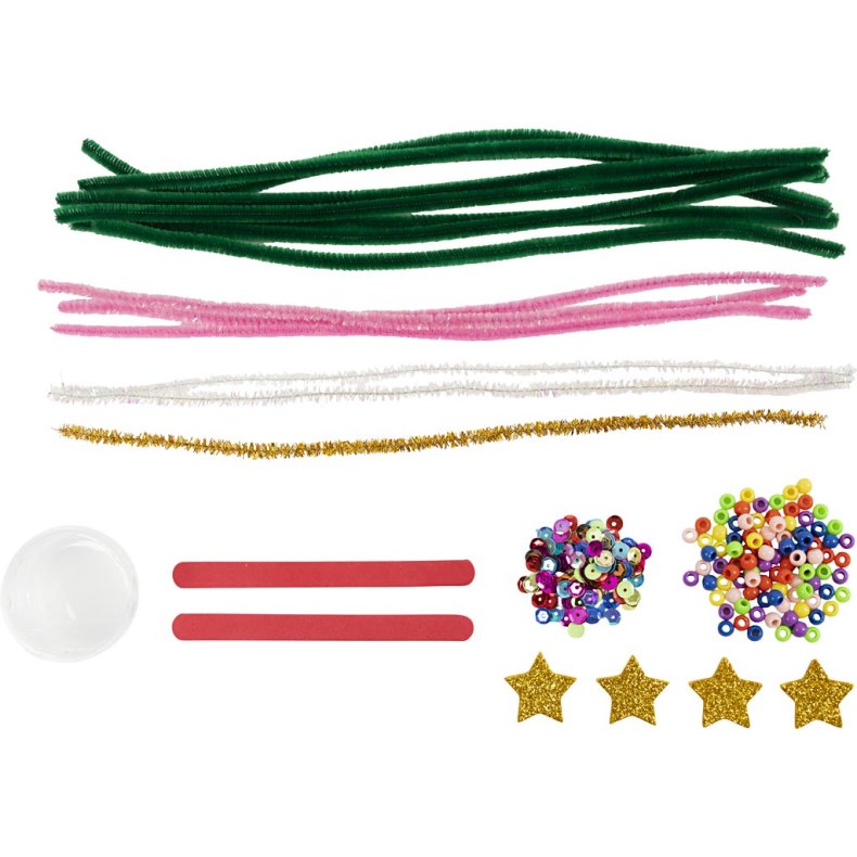 Mini DIY Kit Dekoration, Hjerter og juletr&aelig;er, 1 pk.