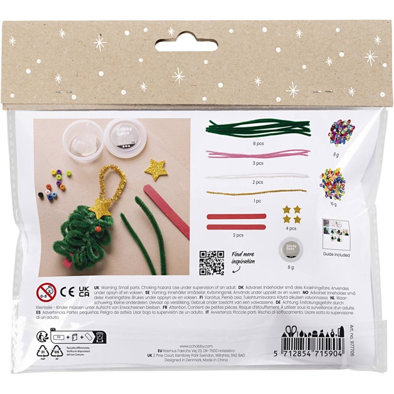 Mini DIY Kit Dekoration, Hjerter og juletr&aelig;er, 1 pk.