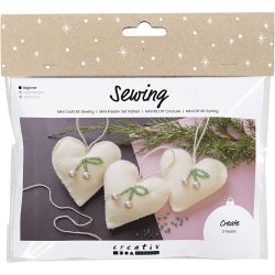 Mini DIY Kit Syning, Hjerter, off white, 1 pk.