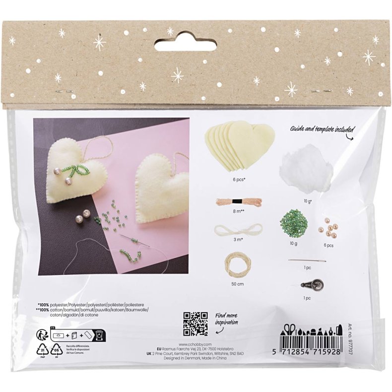 Mini DIY Kit Syning, Hjerter, off white, 1 pk.