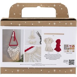 Mini DIY Kit Macram&eacute;, Julemand, juler&oslash;d, r&aring;hvid, 1 pk.