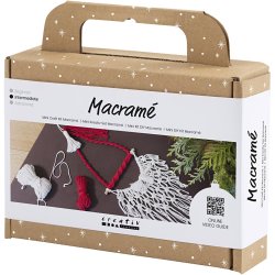 Mini DIY Kit Macram&eacute;, Julemand, juler&oslash;d, r&aring;hvid, 1 pk.