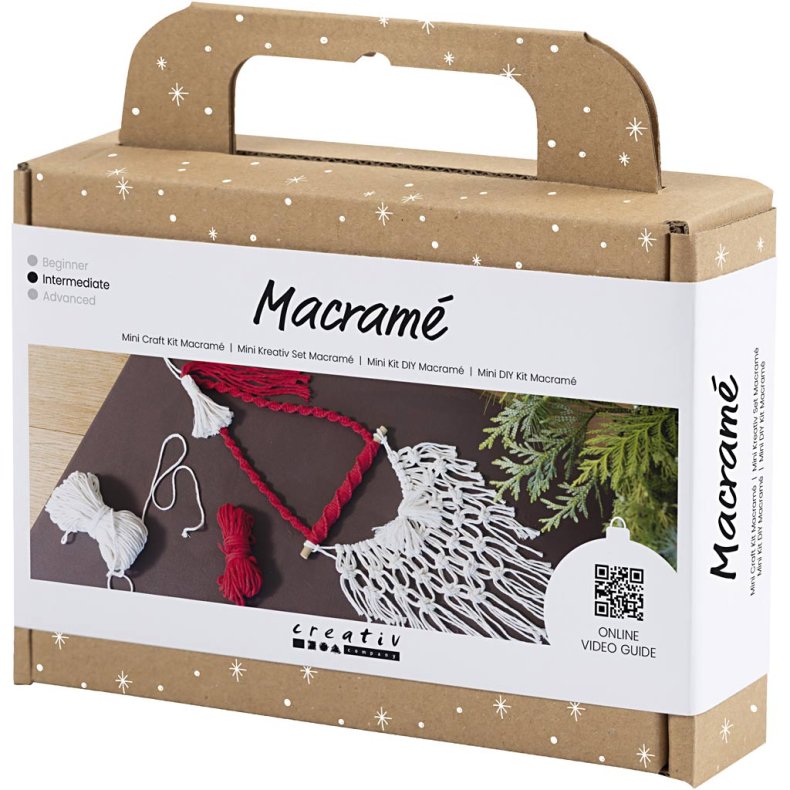 Mini DIY Kit Macram&eacute;, Julemand, juler&oslash;d, r&aring;hvid, 1 pk.