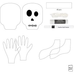 Mini DIY Kit Papirpynt, Skelet, sort/hvid, 1 pk.