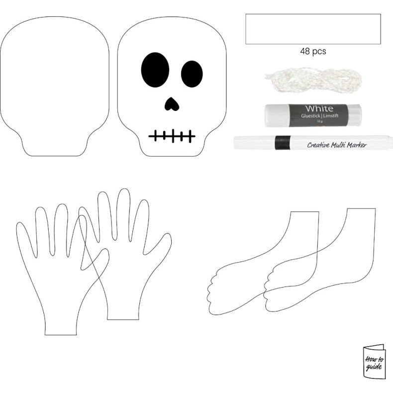 Mini DIY Kit Papirpynt, Skelet, sort/hvid, 1 pk.