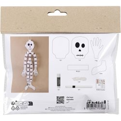 Mini DIY Kit Papirpynt, Skelet, sort/hvid, 1 pk.