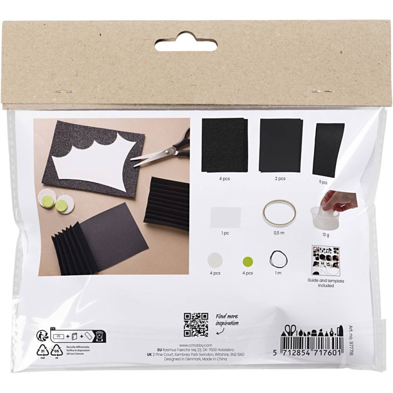 Mini DIY Kit Papirpynt, Flagermus, sort, hvid, 1 pk.