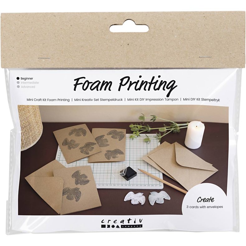 Mini DIY Kit Stempeltryk, Kort med duer, beige, 1 pk.