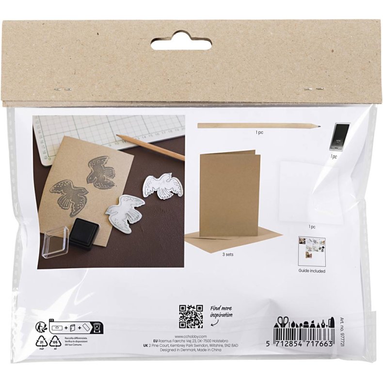 Mini DIY Kit Stempeltryk, Kort med duer, beige, 1 pk.