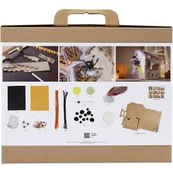 Maxi DIY Kit Dekoration, Halloween hus, sort, lys brun, orange, 1 pk.