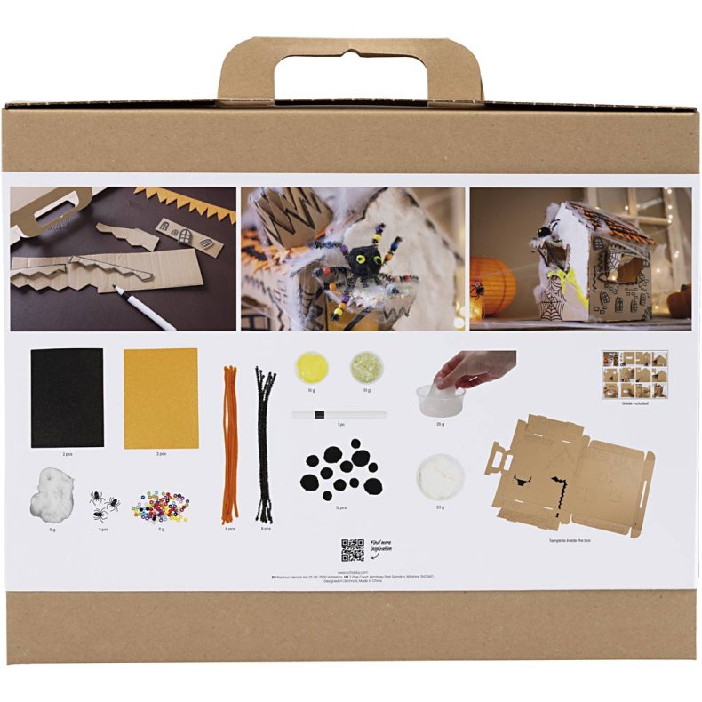 Maxi DIY Kit Dekoration, Halloween hus, sort, lys brun, orange, 1 pk.