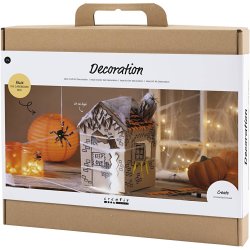 Maxi DIY Kit Dekoration, Halloween hus, sort, lys brun, orange, 1 pk.