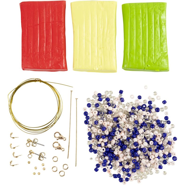 Mini DIY Kit Smykker, Halsk&aelig;de og &oslash;reringe, kongebl&aring;, 1 pk.