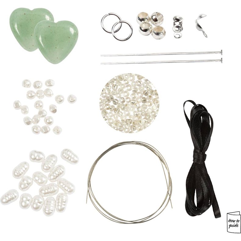 Mini DIY Kit Smykker, Aventurin hjerte, klar, 1 pk.
