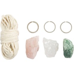 Mini DIY Kit Macram&eacute;, N&oslash;glering, mat transparent, st&oslash;vet gr&oslash;n, sart rosa, lys natur, 1 pk.