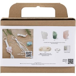 Mini DIY Kit Macram&eacute;, N&oslash;glering, mat transparent, st&oslash;vet gr&oslash;n, sart rosa, lys natur, 1 pk.