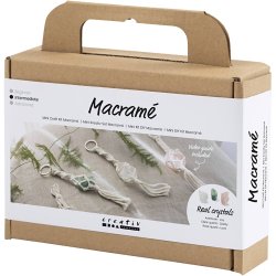 Mini DIY Kit Macram&eacute;, N&oslash;glering, mat transparent, st&oslash;vet gr&oslash;n, sart rosa, lys natur, 1 pk.