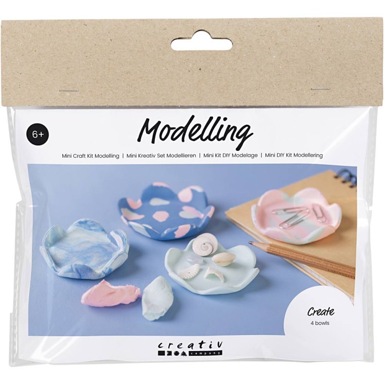 Mini DIY Kit Modellering, Sk&aring;le, pastelbl&aring;, lys pink, 1 pk.