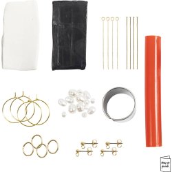 Mini DIY Kit Smykker, &Oslash;reringe, sort, hvid, 1 pk.