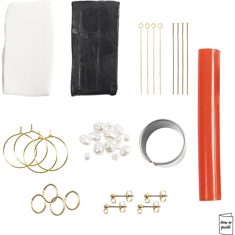 Mini DIY Kit Smykker, &Oslash;reringe, sort, hvid, 1 pk.