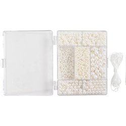 DIY Mix Smykker, Halsk&aelig;de og armb&aring;nd, ca. 1200 stk., hvid perlemor, 1 pk.