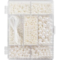 DIY Mix Smykker, Halsk&aelig;de og armb&aring;nd, ca. 1200 stk., hvid perlemor, 1 pk.