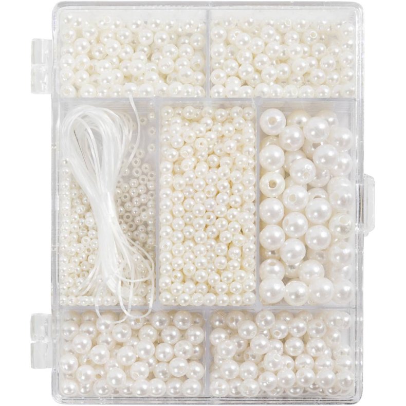 DIY Mix Smykker, Halsk&aelig;de og armb&aring;nd, ca. 1200 stk., hvid perlemor, 1 pk.