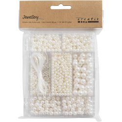 DIY Mix Smykker, Halsk&aelig;de og armb&aring;nd, ca. 1200 stk., hvid perlemor, 1 pk.