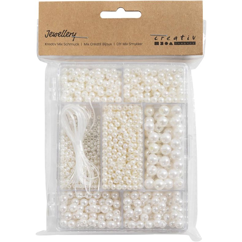 DIY Mix Smykker, Halsk&aelig;de og armb&aring;nd, ca. 1200 stk., hvid perlemor, 1 pk.