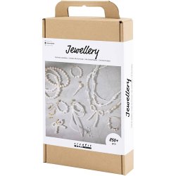 DIY Mix Smykker, Halsk&aelig;der, armb&aring;nd, &oslash;reringe, forgyldt, hvid perlemor, 1 pk.